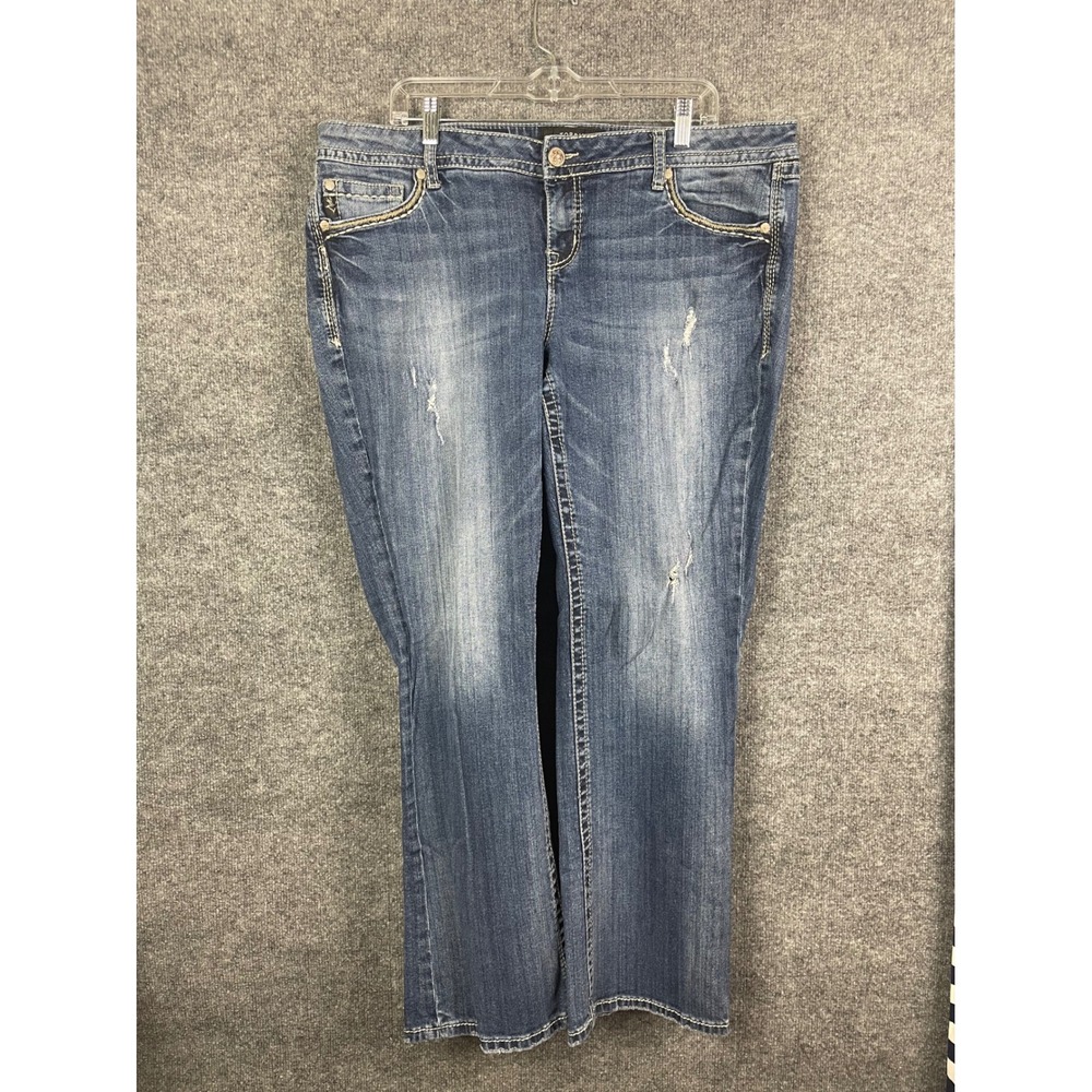 Torrid Bootcut Jeans Women's 18 Blue Excellent Distressed Embroidered Pockets